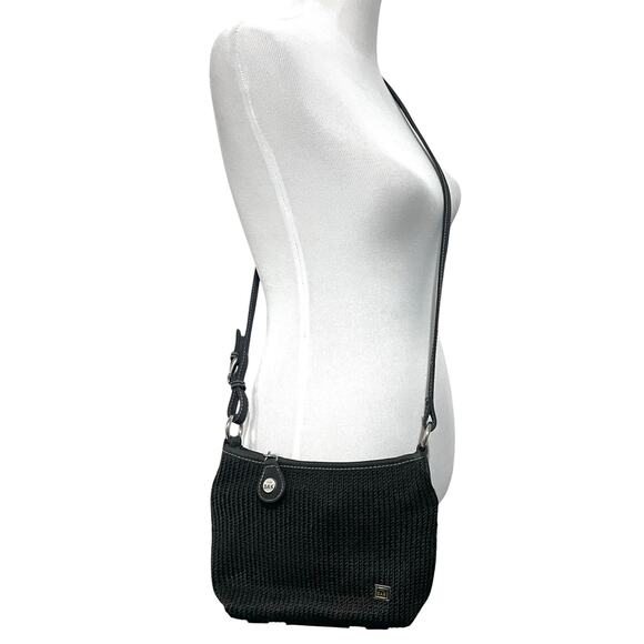 The Sak Purse Black Crochet Crossbody Bag Classic  Slim Zipper 7x7” Style 4516 - Picture 3 of 13